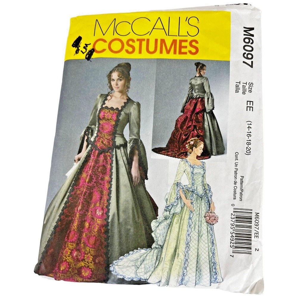 McCalls Pattern M6097 Victorian Gown Steampunk Cosplay Costume Size 14 16 18 20